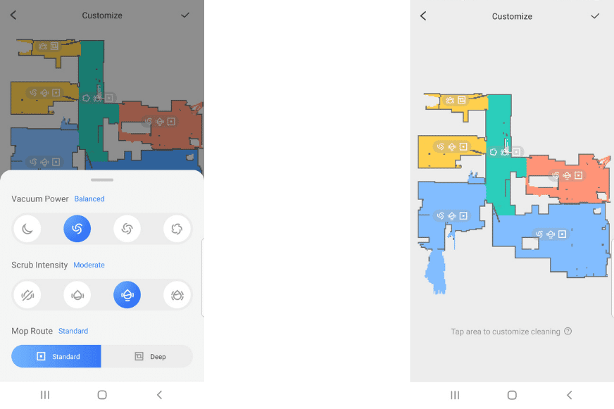 Die Saugkraft und die Wassereinstellung werden in der Roborock App für jeden Raum einzeln festgelegt